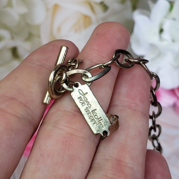 Dana Kellin for Target Beaded Gold Tone Station Chain Necklace Yellow Crystals - Picture 4 of 12